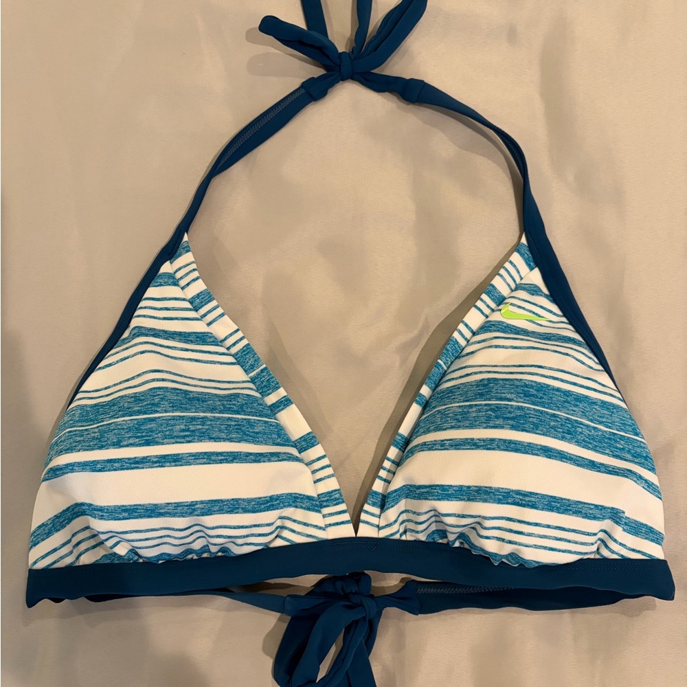 Nike Blue and White Striped Triangle Bikini Top